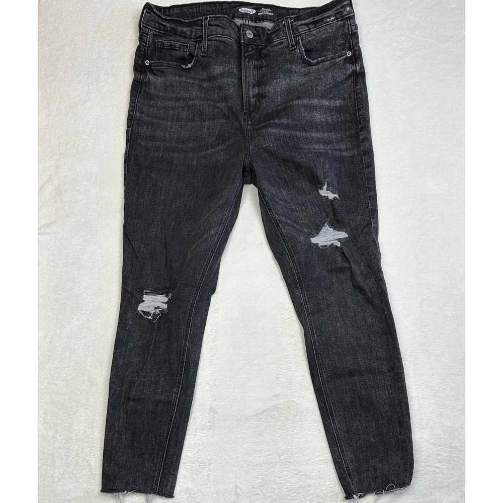 Old Navy Rockstar Super Skinny High Rise Distressed Black Jeans Button Fly 34x27